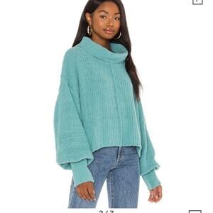 Free People Be Yours Fun Cowl Neck Boxy Sweater Green Large